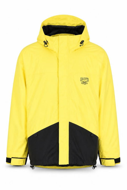 Front view of Calcutta Apparel men’s yellow hooded waterproof parka jacket xl