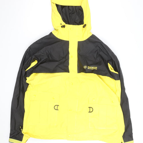 Northeast Outfitters Men's Yellow Black Waterproof Hooded Rain Jacket - L