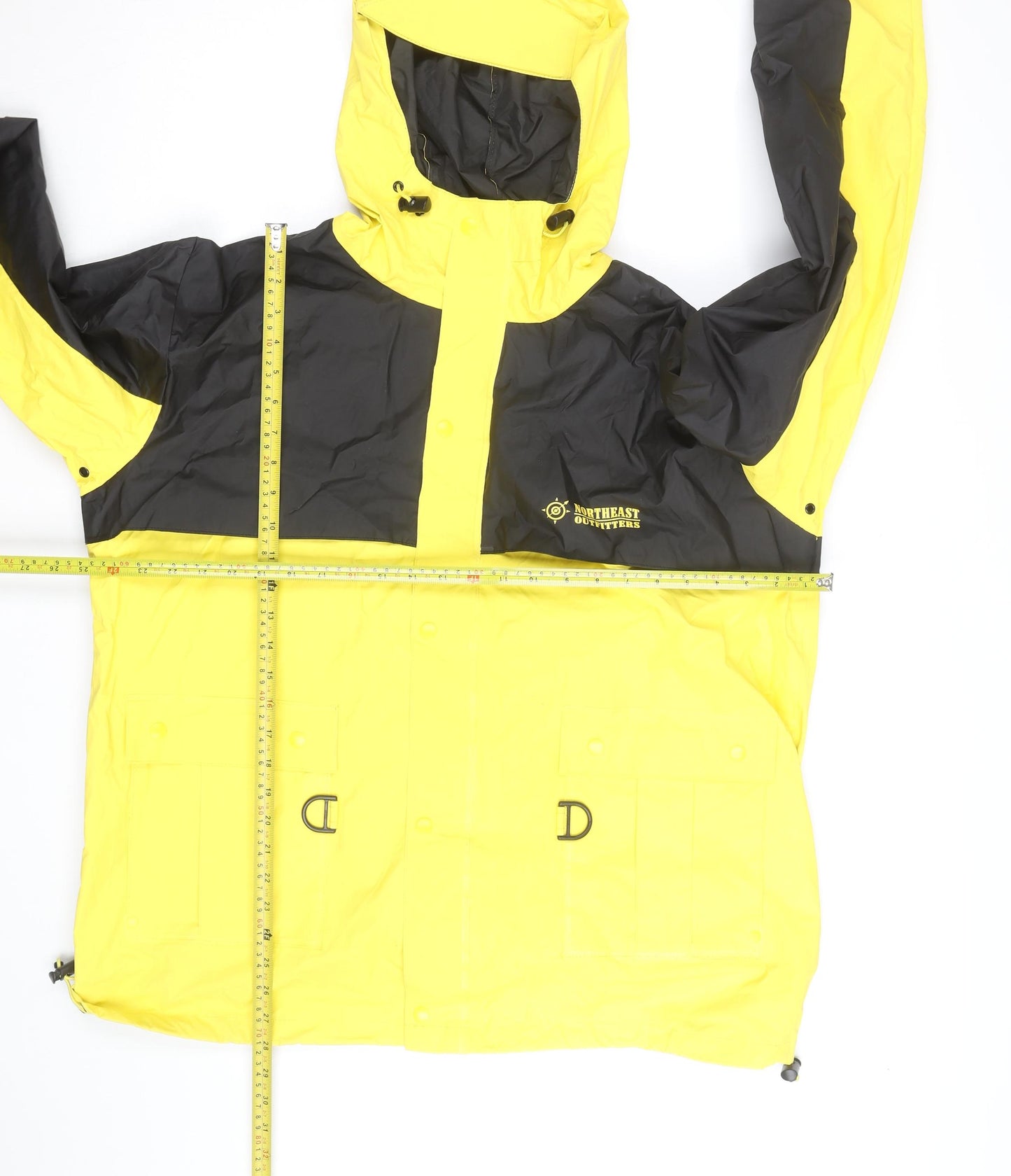 Northeast Outfitters Men's Yellow Black Waterproof Hooded Rain Jacket - L