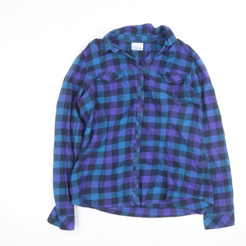 Columbia Men's Blue & Purple Check Flannel Long Sleeve Button-Up Shirt - Size M