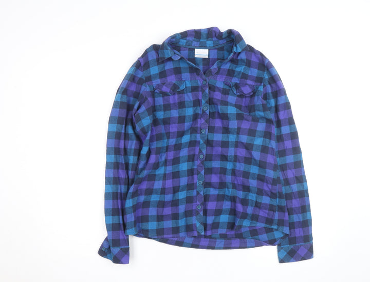Columbia Men's Blue & Purple Check Flannel Long Sleeve Button-Up Shirt - Size M
