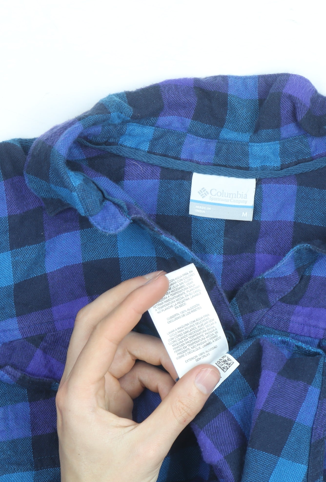 Columbia Men's Blue & Purple Check Flannel Long Sleeve Button-Up Shirt - Size M