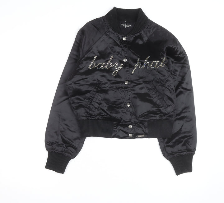 Baby Phat Women's Black Rhinestone Bomber Jacket Size S