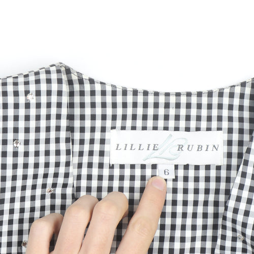Lillie Rubin Women's Black Check Fitted Blazer Size 10 Vintage Classic