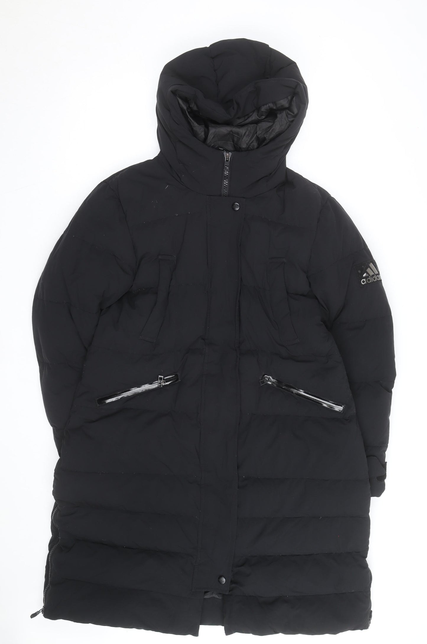 Adidas Womens Black Long Hooded Puffer Coat XL Winter Jacket