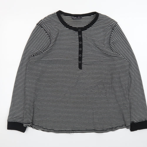 Marks and Spencer Women’s Black Striped Henley Long Sleeve Cotton T-Shirt Size 24