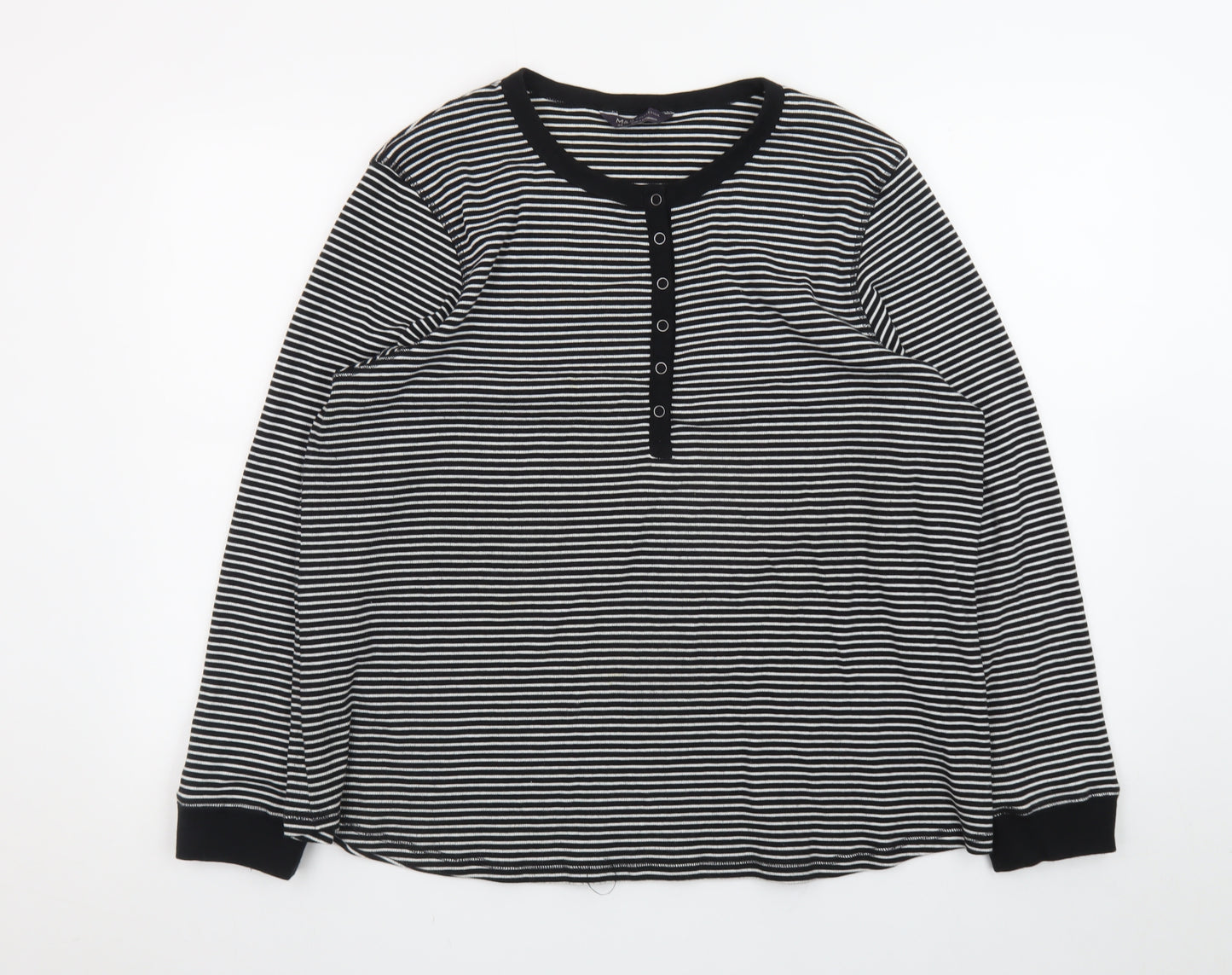 Marks and Spencer Women’s Black Striped Henley Long Sleeve Cotton T-Shirt Size 24