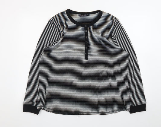 Marks and Spencer Women’s Black Striped Henley Long Sleeve Cotton T-Shirt Size 24