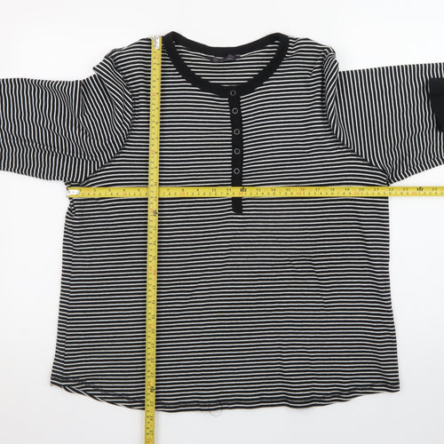 Marks and Spencer Women’s Black Striped Henley Long Sleeve Cotton T-Shirt Size 24
