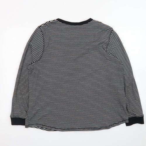 Marks and Spencer Women’s Black Striped Henley Long Sleeve Cotton T-Shirt Size 24