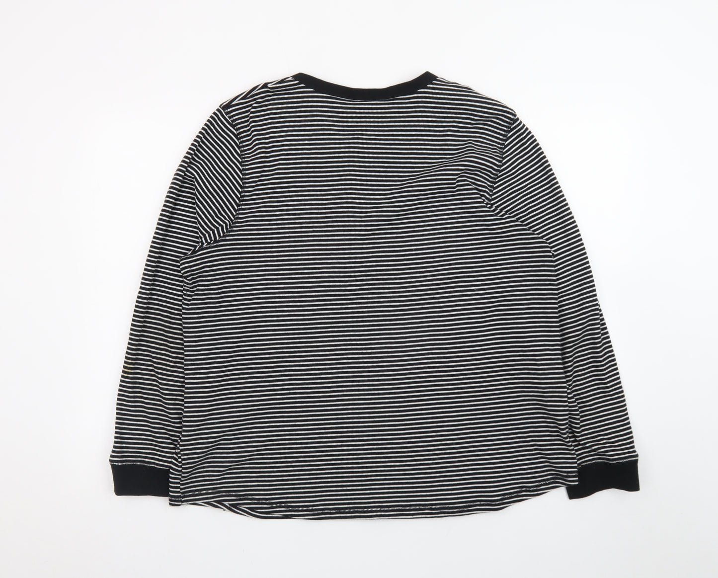 Marks and Spencer Women’s Black Striped Henley Long Sleeve Cotton T-Shirt Size 24