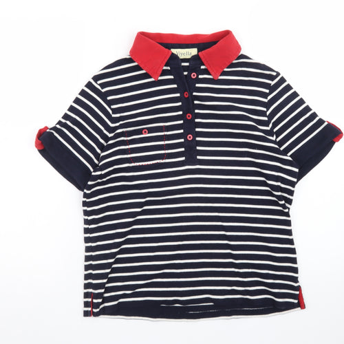 Viyella Women's Blue Striped Polo Shirt Size M Short Sleeve Cotton