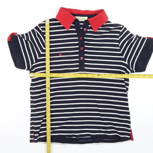 Viyella Women's Blue Striped Polo Shirt Size M Short Sleeve Cotton