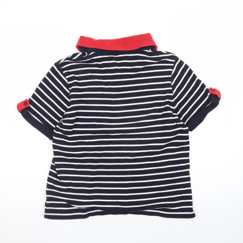 Viyella Women's Blue Striped Polo Shirt Size M Short Sleeve Cotton