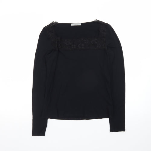 Marks and Spencer Women’s Black Lace Trim Long Sleeve Blouse UK 16