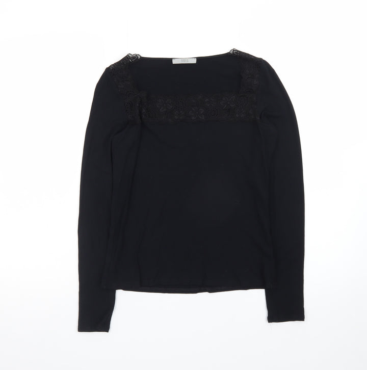 Marks and Spencer Women’s Black Lace Trim Long Sleeve Blouse UK 16