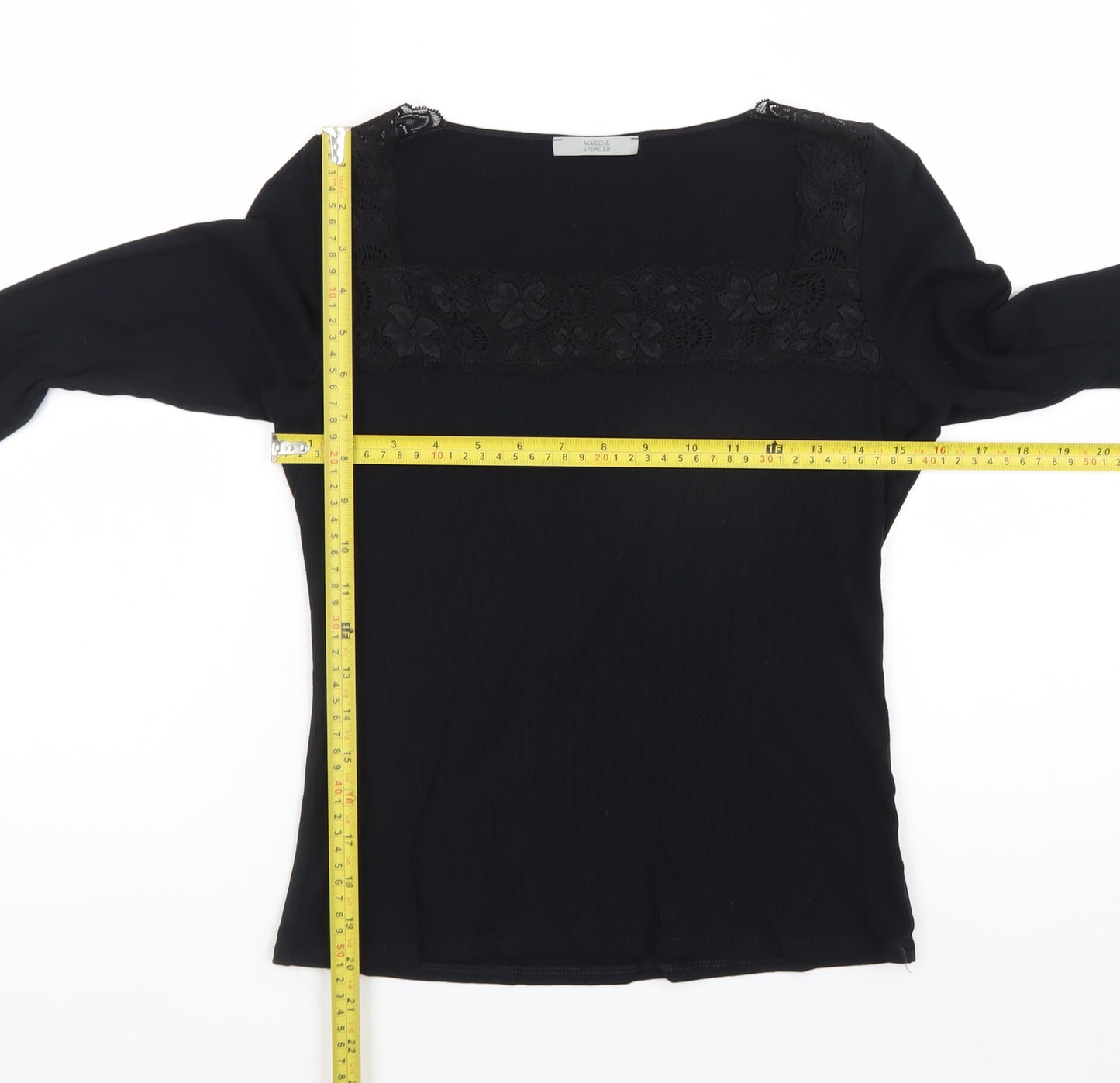 Marks and Spencer Women’s Black Lace Trim Long Sleeve Blouse UK 16