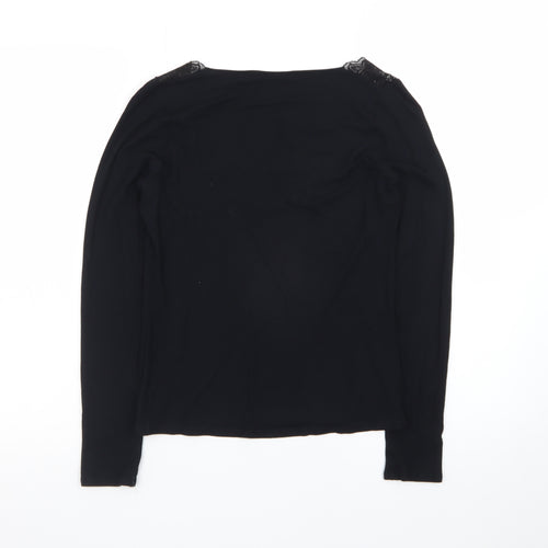 Marks and Spencer Women’s Black Lace Trim Long Sleeve Blouse UK 16