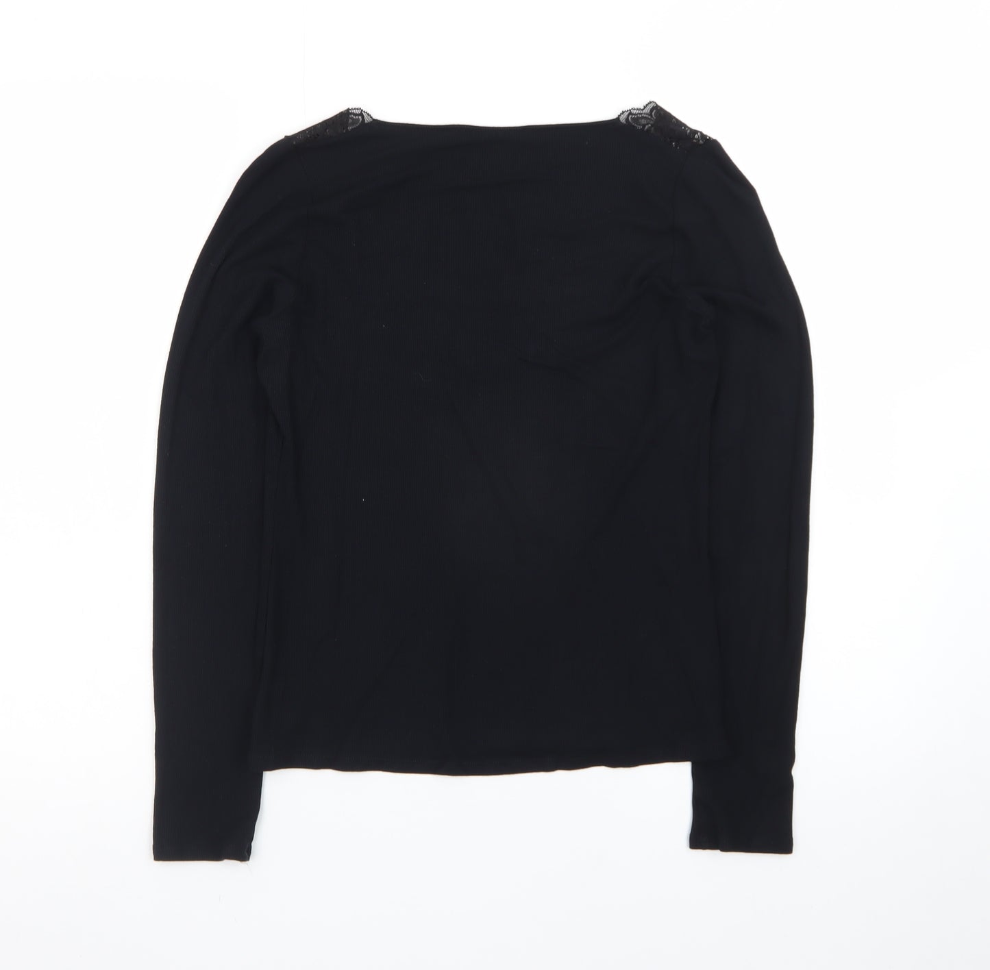 Marks and Spencer Women’s Black Lace Trim Long Sleeve Blouse UK 16