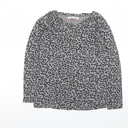 Mudd & Water Women's Grey Animal Print Long Sleeve Cotton Top Size 8