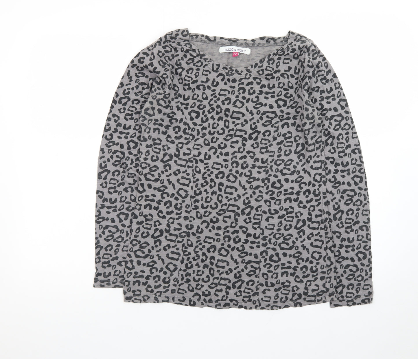 Mudd & Water Women's Grey Animal Print Long Sleeve Cotton Top Size 8