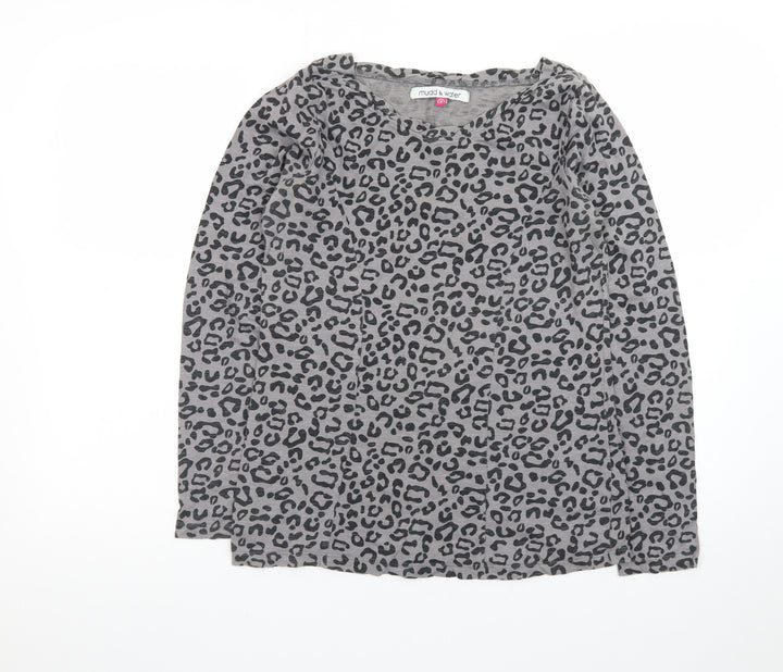 Mudd & Water Women's Grey Animal Print Long Sleeve Cotton Top Size 8