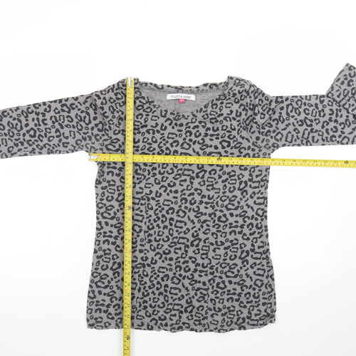 Mudd & Water Women's Grey Animal Print Long Sleeve Cotton Top Size 8