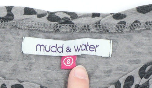 Mudd & Water Women's Grey Animal Print Long Sleeve Cotton Top Size 8