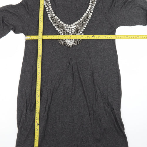 Changes Boutique Women’s Grey Beaded V-Neck Shift Dress Size 14