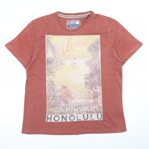 St George by Duffer Men's Brown L Hawaiian Graphic T-Shirt