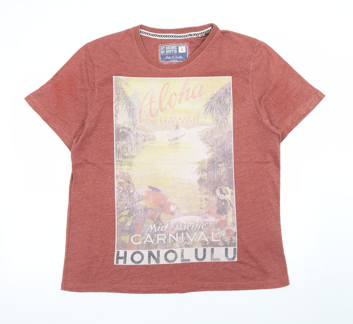 St George by Duffer Men's Brown L Hawaiian Graphic T-Shirt