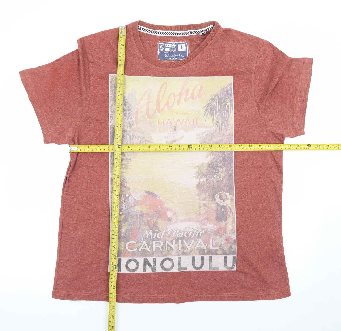 St George by Duffer Men's Brown L Hawaiian Graphic T-Shirt
