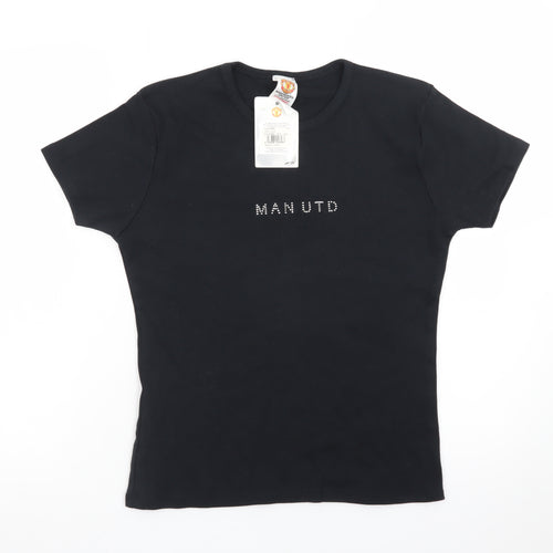 Manchester United Women's Black Rhinestone Logo L Cotton T-Shirt