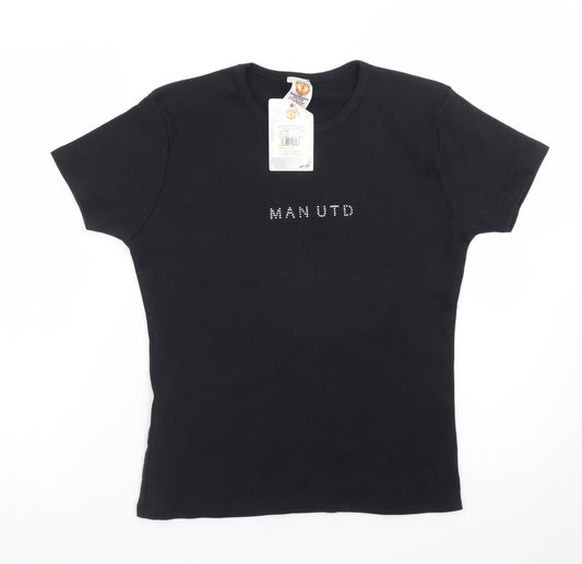 Manchester United Women's Black Rhinestone Logo L Cotton T-Shirt