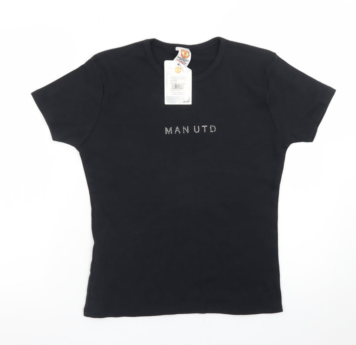 Manchester United Women's Black Rhinestone Logo L Cotton T-Shirt