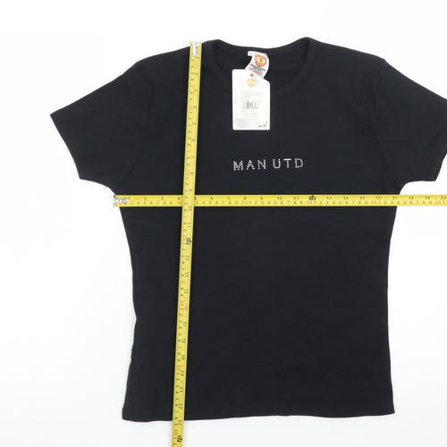 Manchester United Women's Black Rhinestone Logo L Cotton T-Shirt