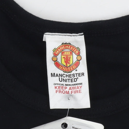 Manchester United Women's Black Rhinestone Logo L Cotton T-Shirt