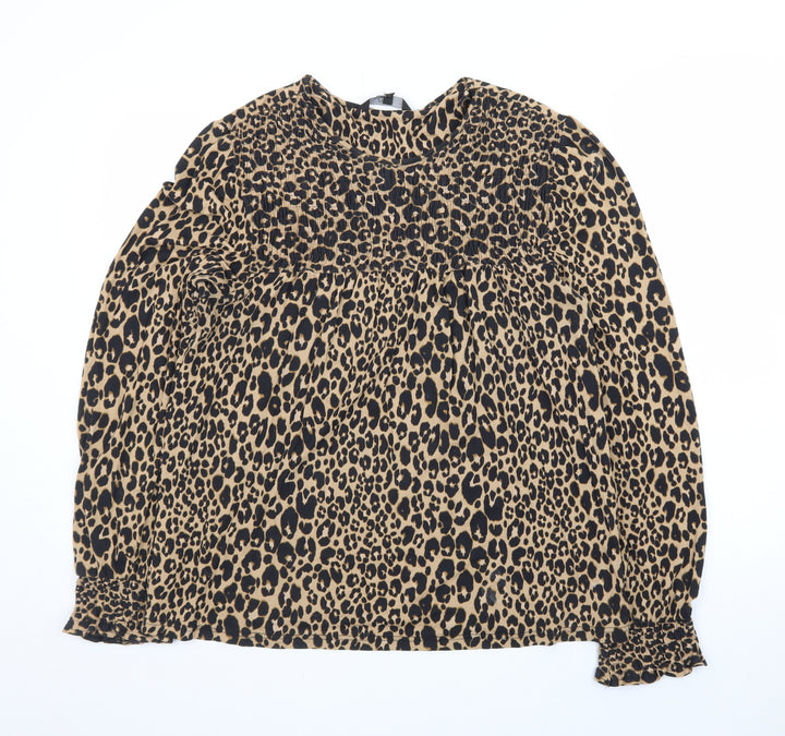 Next Women’s Brown Leopard Print Long Sleeve Tunic Blouse Size 12