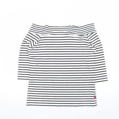 Olsen Womens White Striped Boat Neck 3/4 Sleeve Cotton Modal Top Size 16