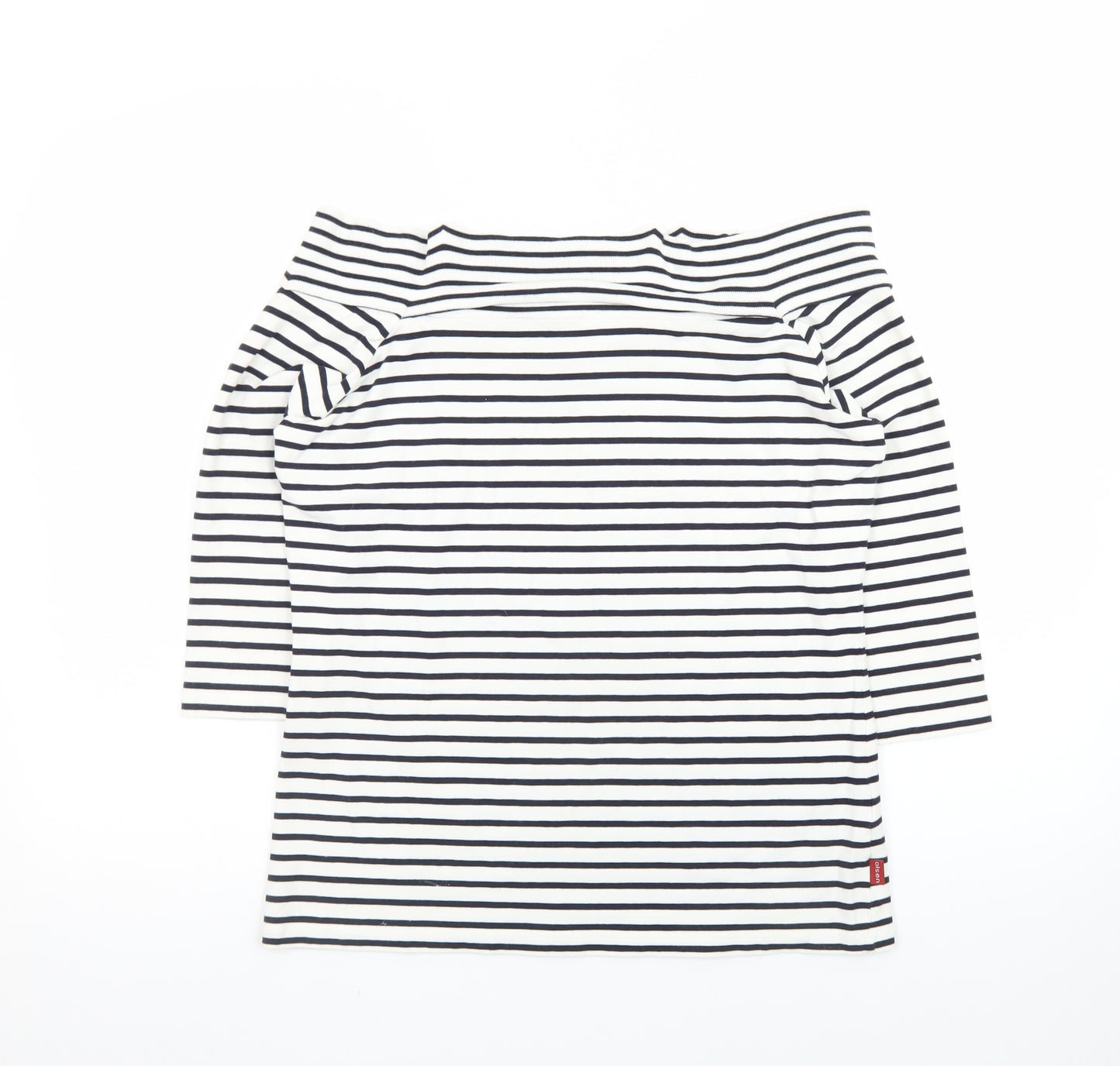 Olsen Womens White Striped Boat Neck 3/4 Sleeve Cotton Modal Top Size 16