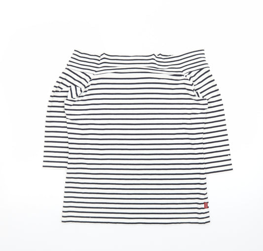 Olsen Womens White Striped Boat Neck 3/4 Sleeve Cotton Modal Top Size 16