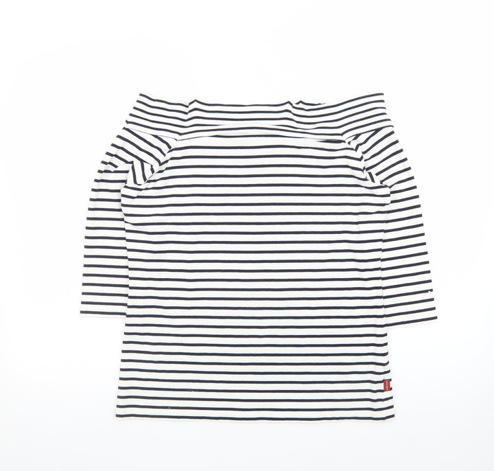 Olsen Womens White Striped Boat Neck 3/4 Sleeve Cotton Modal Top Size 16