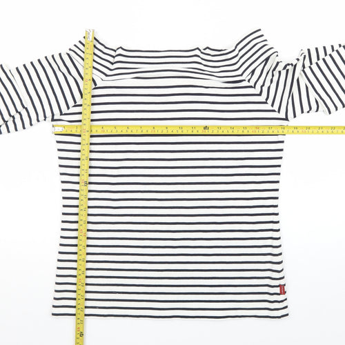 Olsen Womens White Striped Boat Neck 3/4 Sleeve Cotton Modal Top Size 16
