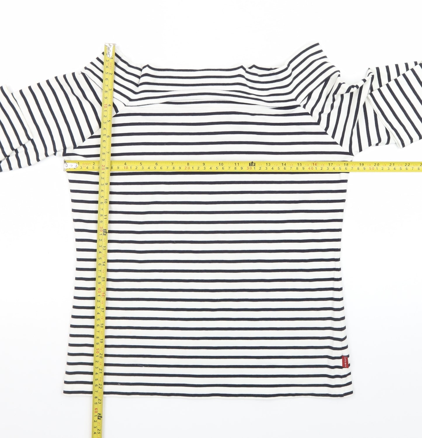 Olsen Womens White Striped Boat Neck 3/4 Sleeve Cotton Modal Top Size 16