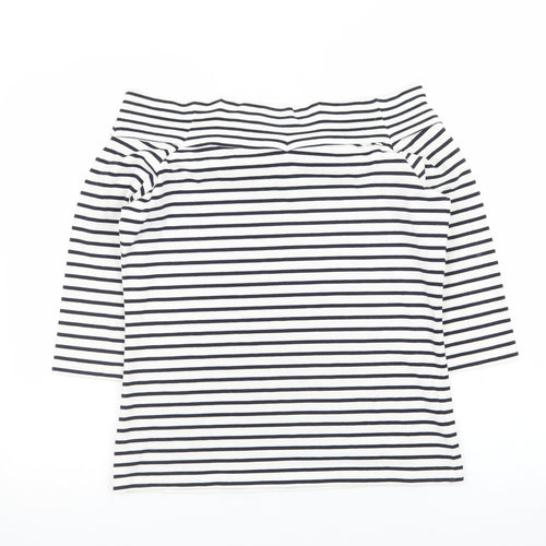 Olsen Womens White Striped Boat Neck 3/4 Sleeve Cotton Modal Top Size 16