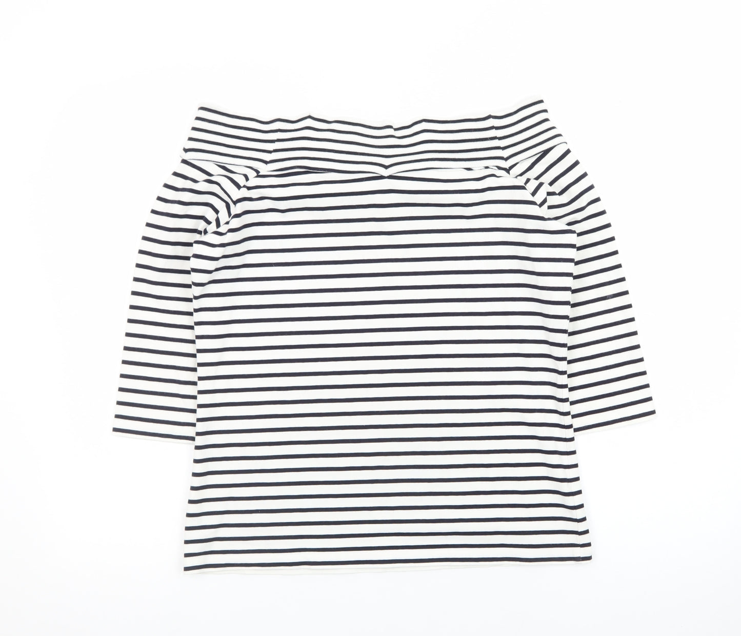 Olsen Womens White Striped Boat Neck 3/4 Sleeve Cotton Modal Top Size 16