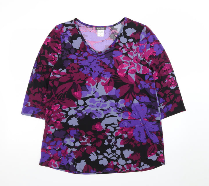 Kim & Co Women’s Multicoloured Floral Tunic Top Size L 3/4 Sleeve