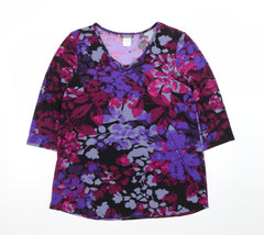 Kim & Co Women’s Multicoloured Floral Tunic Top Size L 3/4 Sleeve