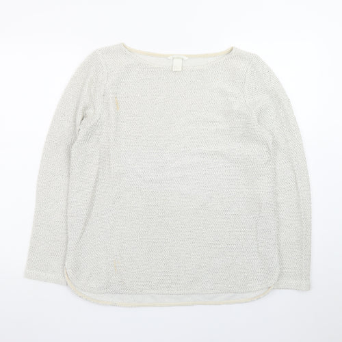 H&M Women Beige Cotton Knit Long Sleeve Pullover Top Size 12