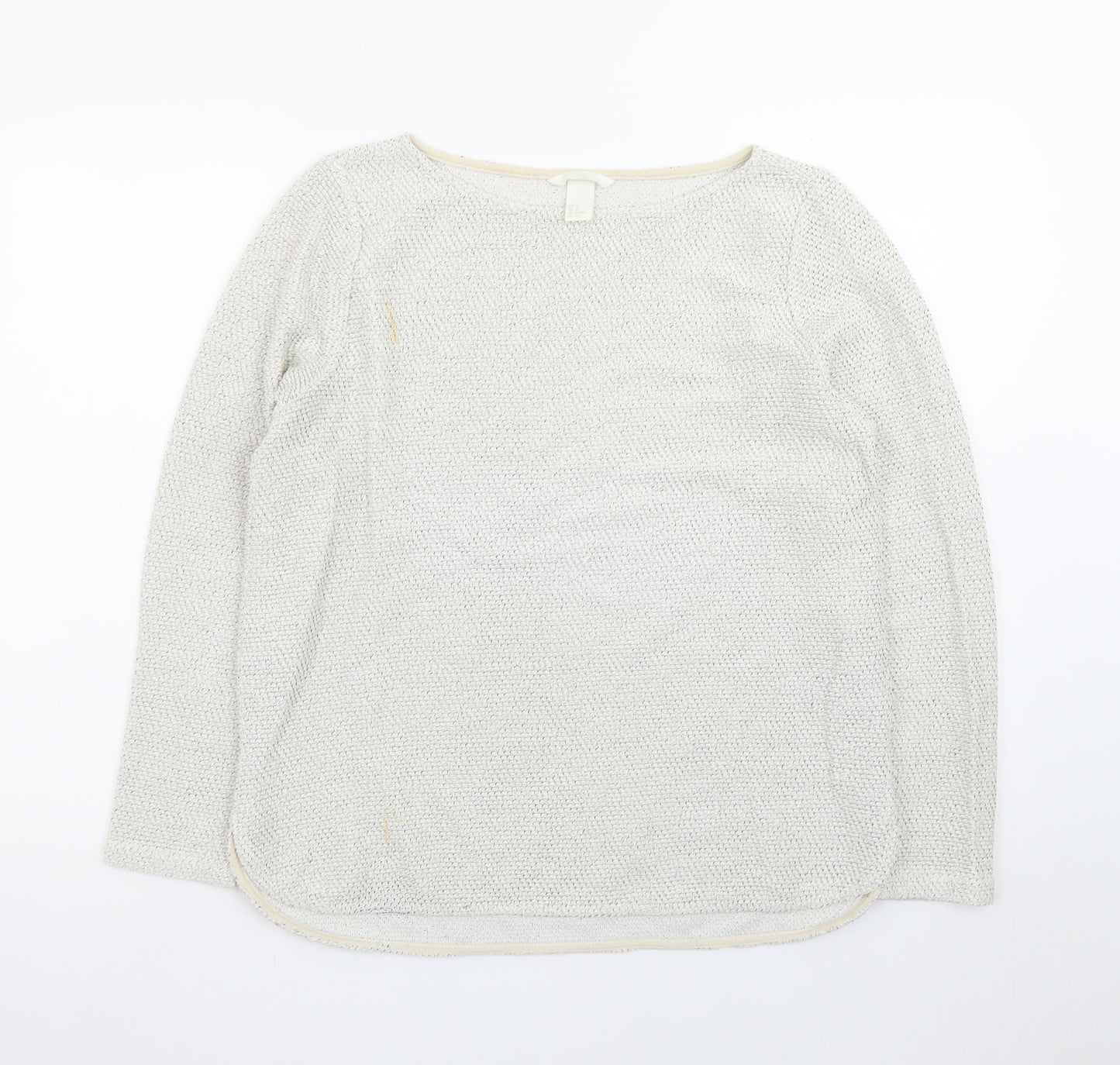 H&M Women Beige Cotton Knit Long Sleeve Pullover Top Size 12